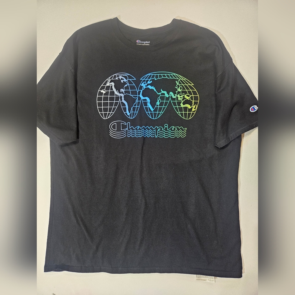 Champion Authentic Athleticwear T-Shirt Mens 2XL Black Retro Spellout Graphic Lo
